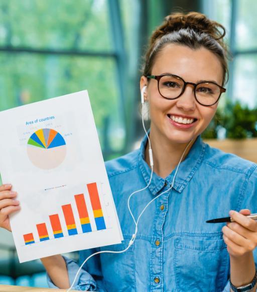 young successful smart lady showing diagrams holdi young successful smart lady showing diagrams holdi